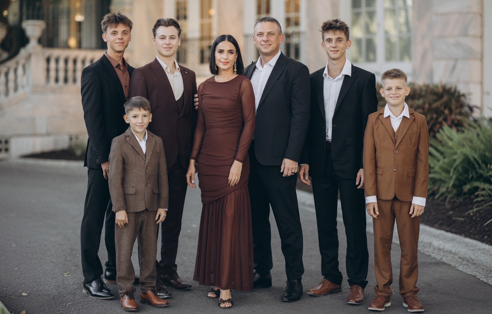 Oleg Lisitsyn with his wife and their five sons